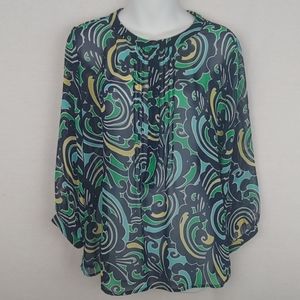 Banana Republic Sheer Navy Green Top Spring Style